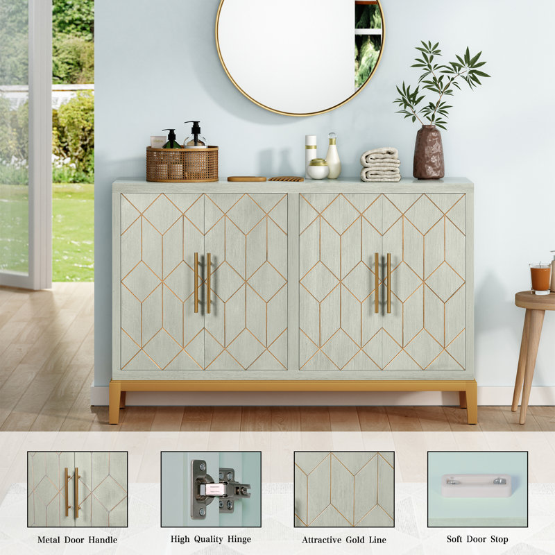 Dieks 48" Sideboard Storage Cabinet with Gold Trim, Green