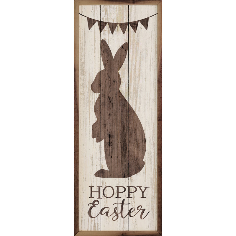 Bannière Hoppy, lapin de Pâques, blanc délavé, H 12 po x l 4 po x P 1 po
