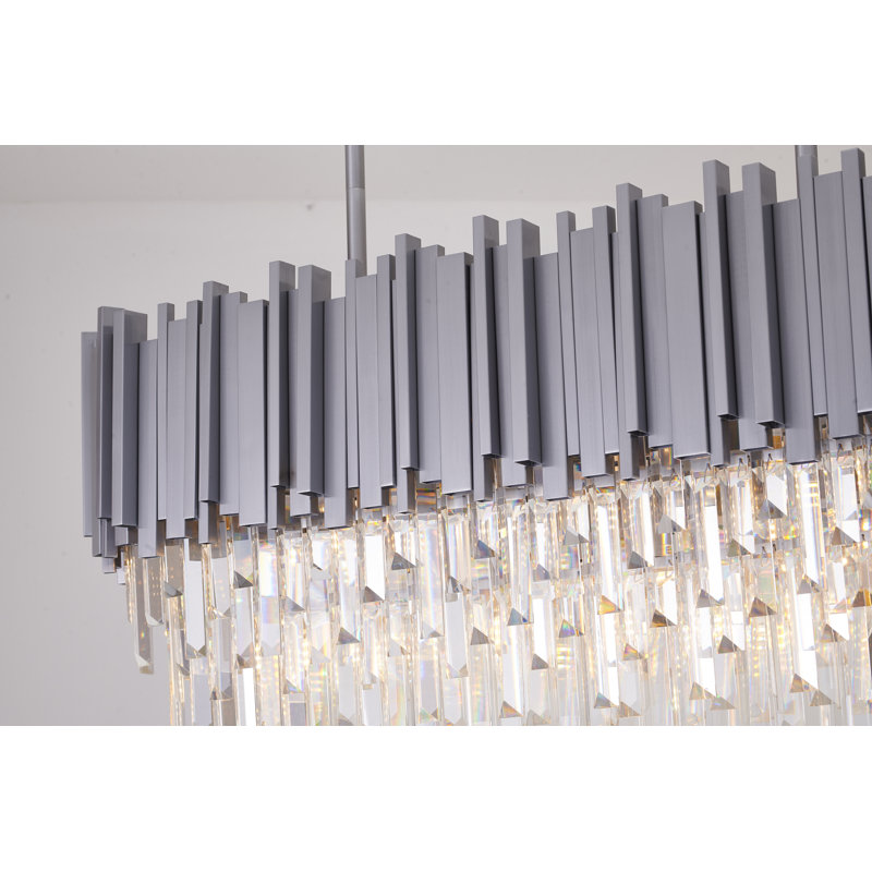 Transitional 7 Light Rectangular Crystal Chandelier, Satin Nickel