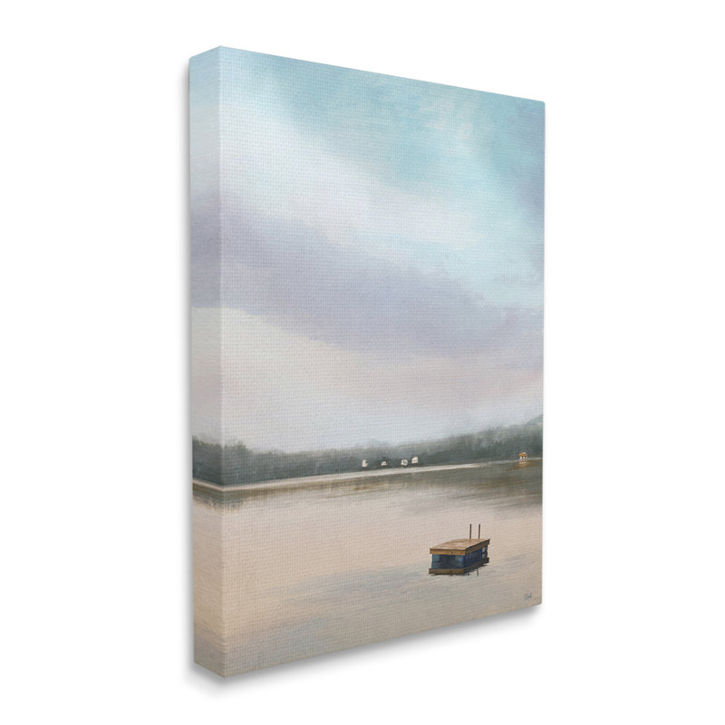 «Lone Floating Dock Serene Lake View Pastel Sky» par Amy Hall - peinture sur toile, H 20 po x l 16 po x P 1,5 po