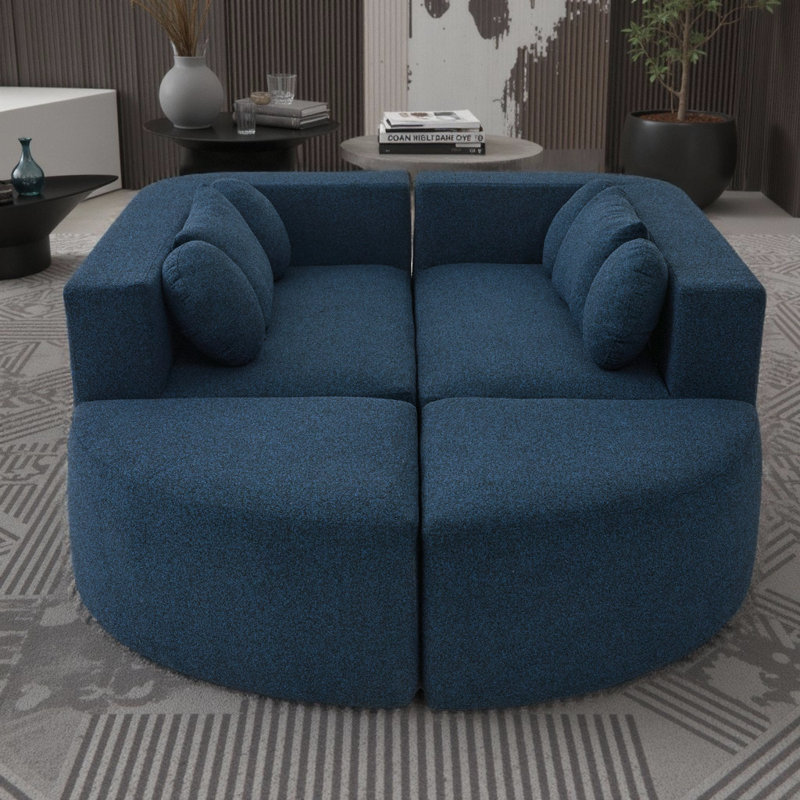 Canapé modulaire courbé et modulaire, siège désossé en U à assise profonde avec coussins, capacité de 250 lb, Bleu