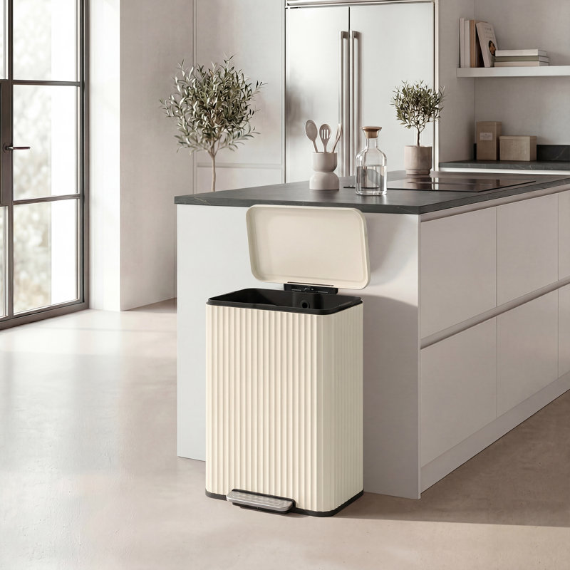 Poubelle de cuisine 13 gallons avec couvercle, Beige