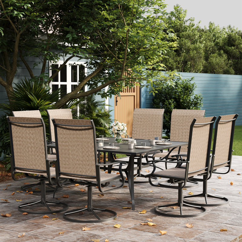 8 chaises de patio pivotantes pour l'extérieur 8 pièces, structure en métal rotative à 360 ° avec tissu Teslin, chaises de patio avec accoudoirs pour les repas en plein air, terrasse, cour