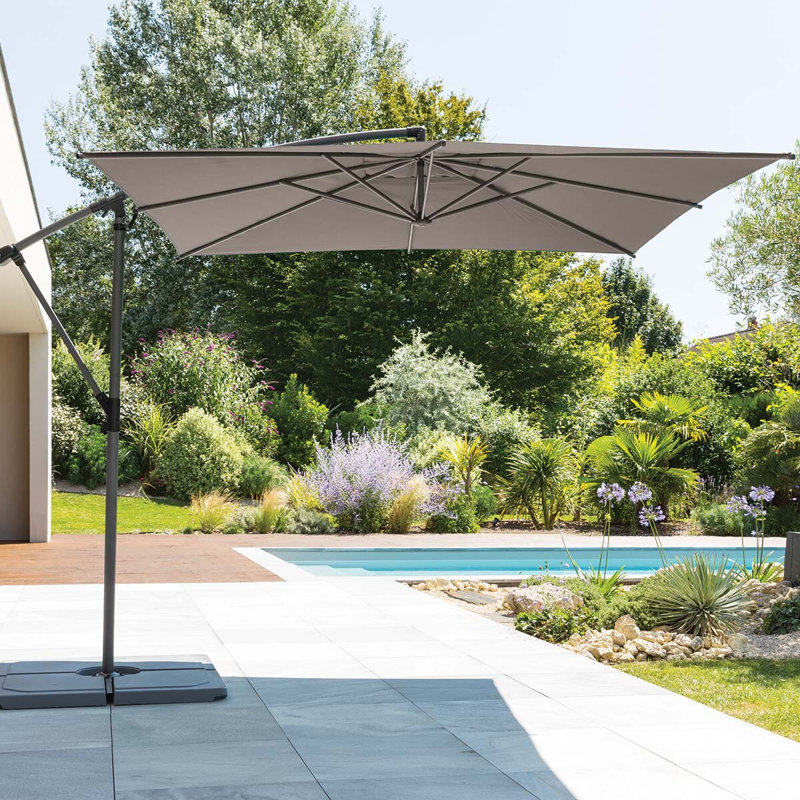 Ahnia 250 cm W X 250 cm D Square Cantilever Parasol with Crank Lift, Taupe