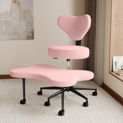 Olamide Ergonomic Cross-Legged Swivel Office Chair, Pink Desk Chair Adjustable Height Meditation Chair with Back Support, Office/Home Chair