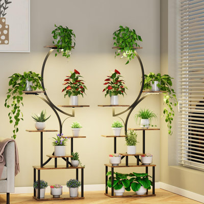 Indoor Plant Stand with Grow Lights - 2 Pack 62" Tall Corner Plant Shelf, Tree-Shaped Tiered Metal Flower Holder with Adjustable Brightness and Timer for Multiple Plants, Perfect for Home and Patio