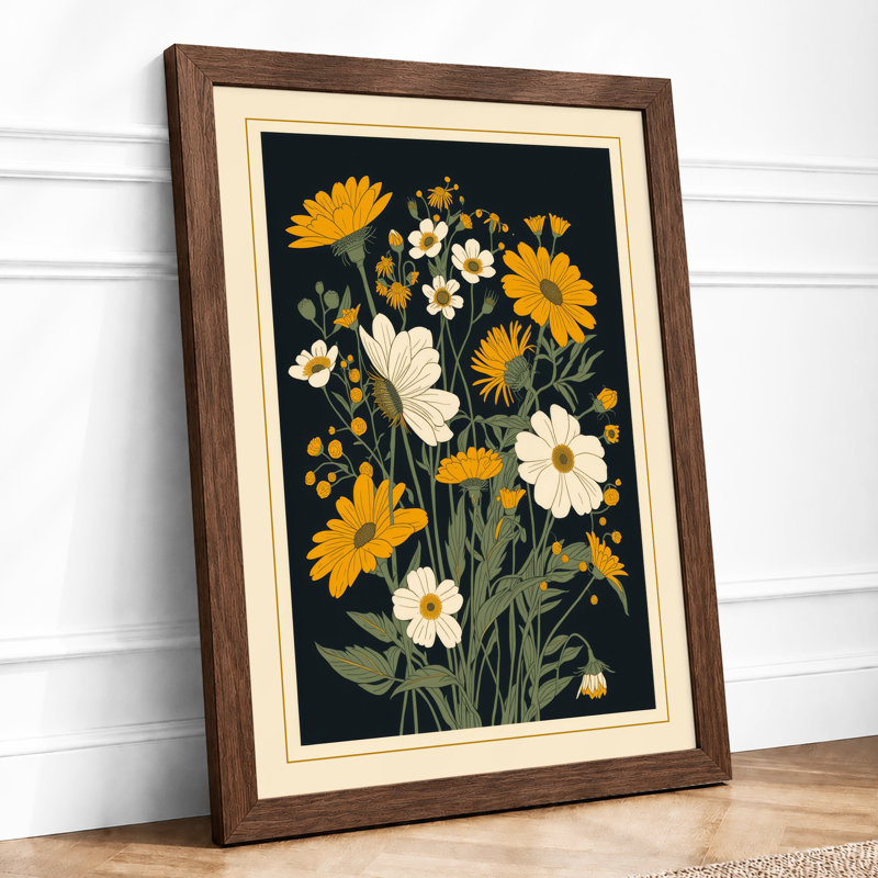 Yellow Blooms Study Botanical - Framed Print, A1 - 84.1 x 59.4 cm, Walnut