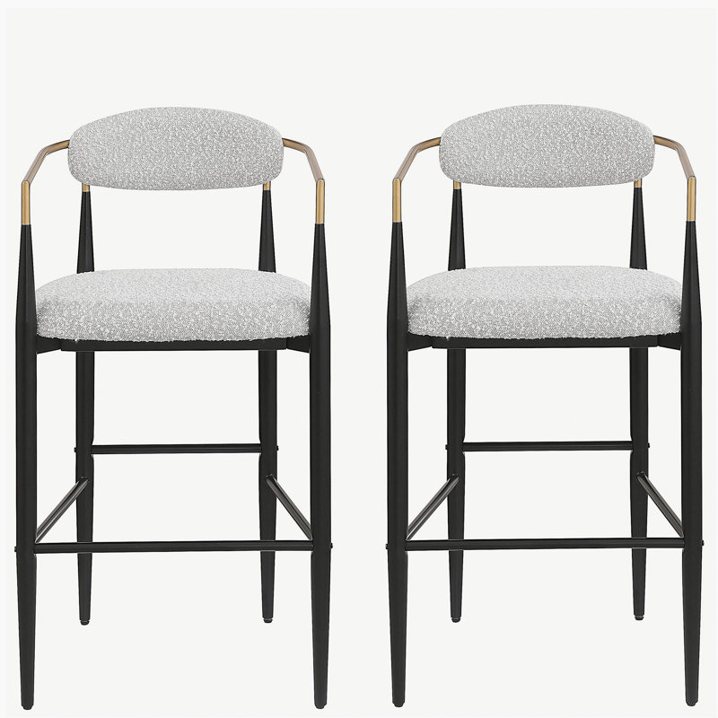 2 ensembles de tabourets de bar, tabourets de bar avec îlot de cuisine à dossier et pieds en fer, Noir et or, Gris clair