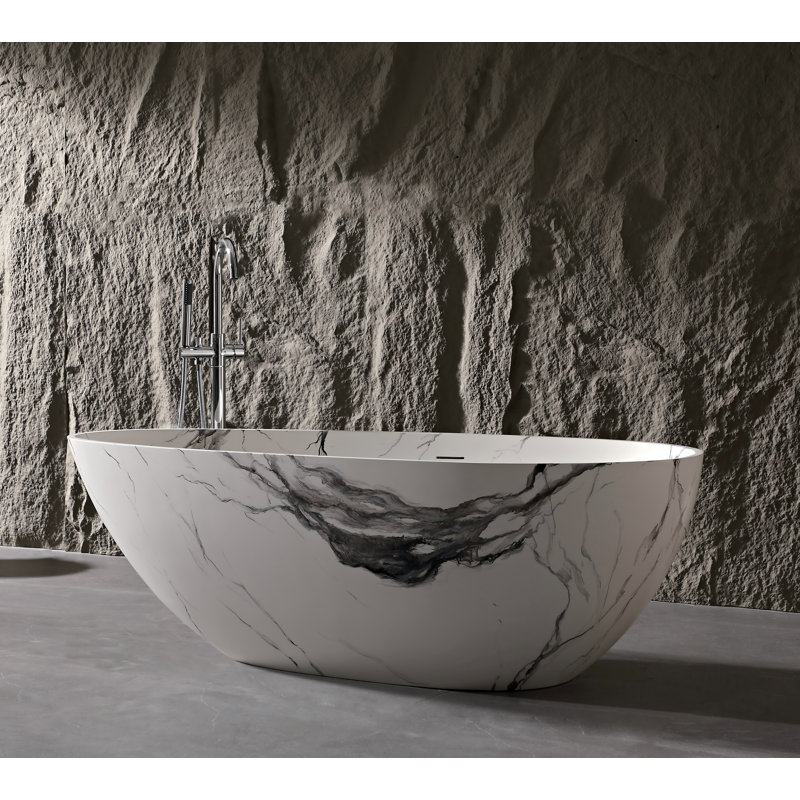 59" Freestanding Soaking Modern Tub Luxury Marble Bathtub For Apartment