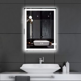 ELLO&ALLO 24 in. W x 24 in. H Single Round Frameless LED Light Wall Bathroom Vanity Mirror with Shelf, Clear