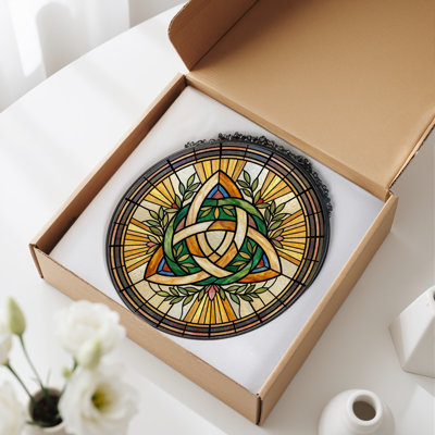 Celtic Knot Stained Glass Window Panel，12"H