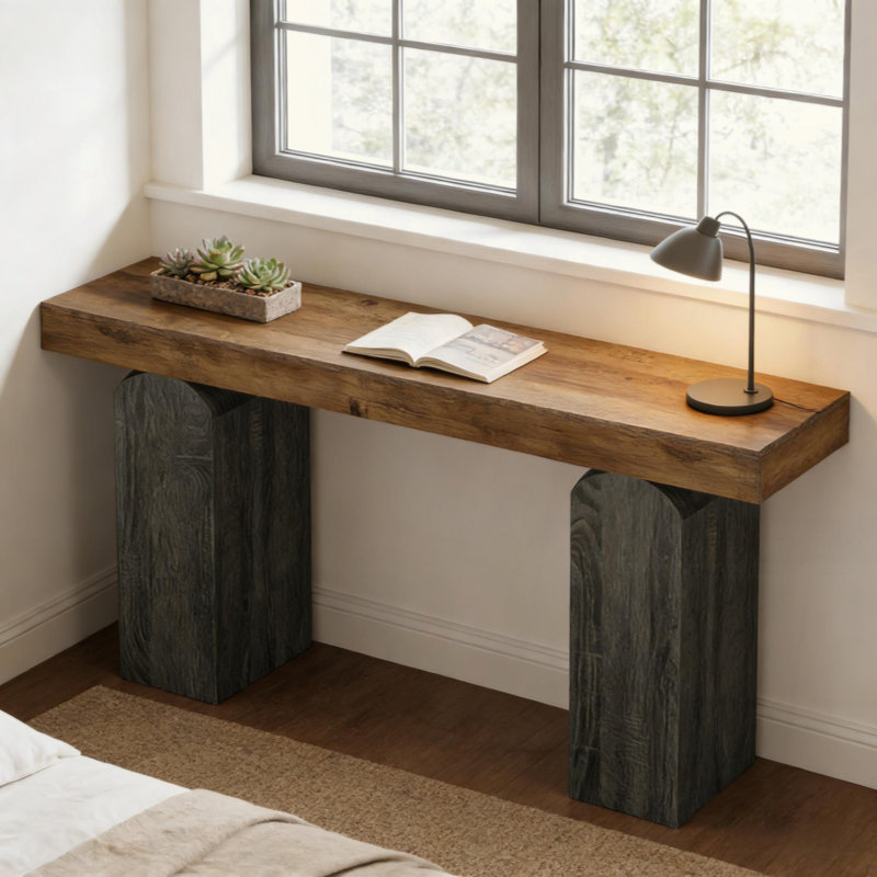 Console de style contemporain, table de vestibule, table de canapé, Brun, Gris
