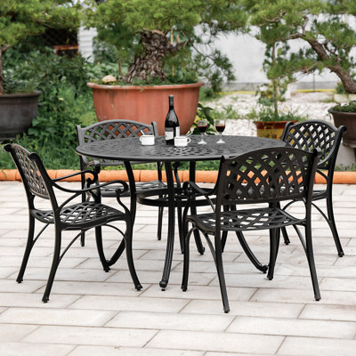 Outdoor 5 Piece Patio Dining Set Cast Aluminum Patio Table and Chairs Set ,Black by Bloomsbury Market