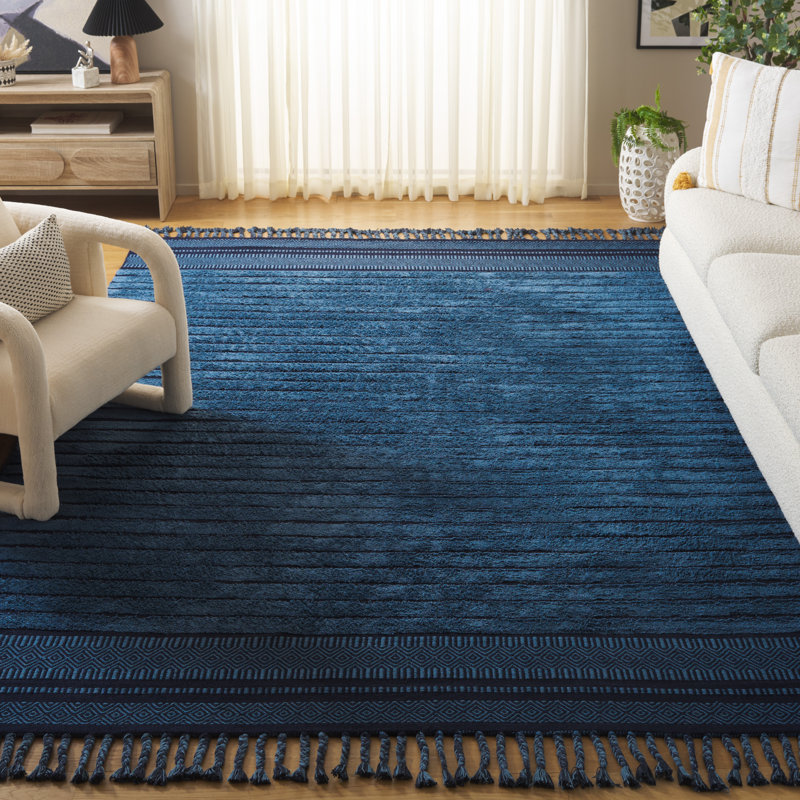 Javor Hand Woven Cotton Pile Striped Rug, Rectangle 8' x 10'