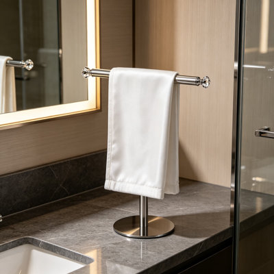 Hand Towel Holder Stand with Crystal Knobs, Freestanding Fingertip Towel Rack, Rust-Proof Bathroom Countertop Accessory, Brushed Nickel