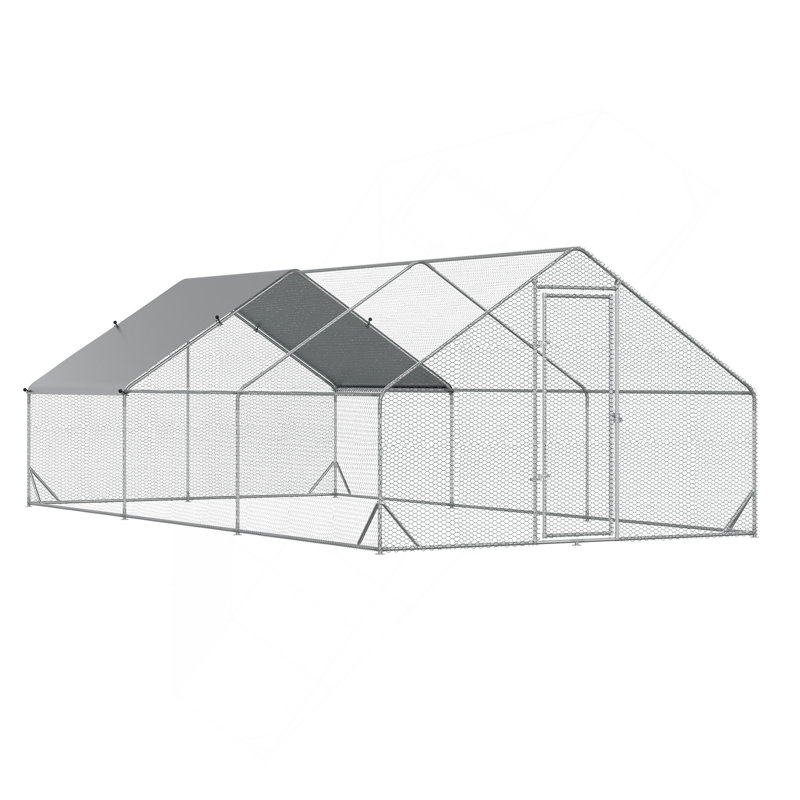 Grand poulailler en métal avec couvercle imperméable et anti-UV Pawhut, H 78,7 po x l 236 po x P 118 po