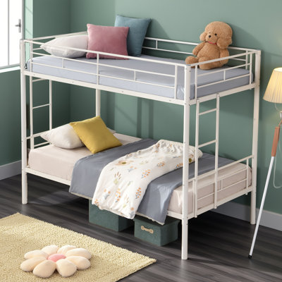 Twin-over-twin White Metal Bunk Bed - Safe Stairs, No Box Spring Required