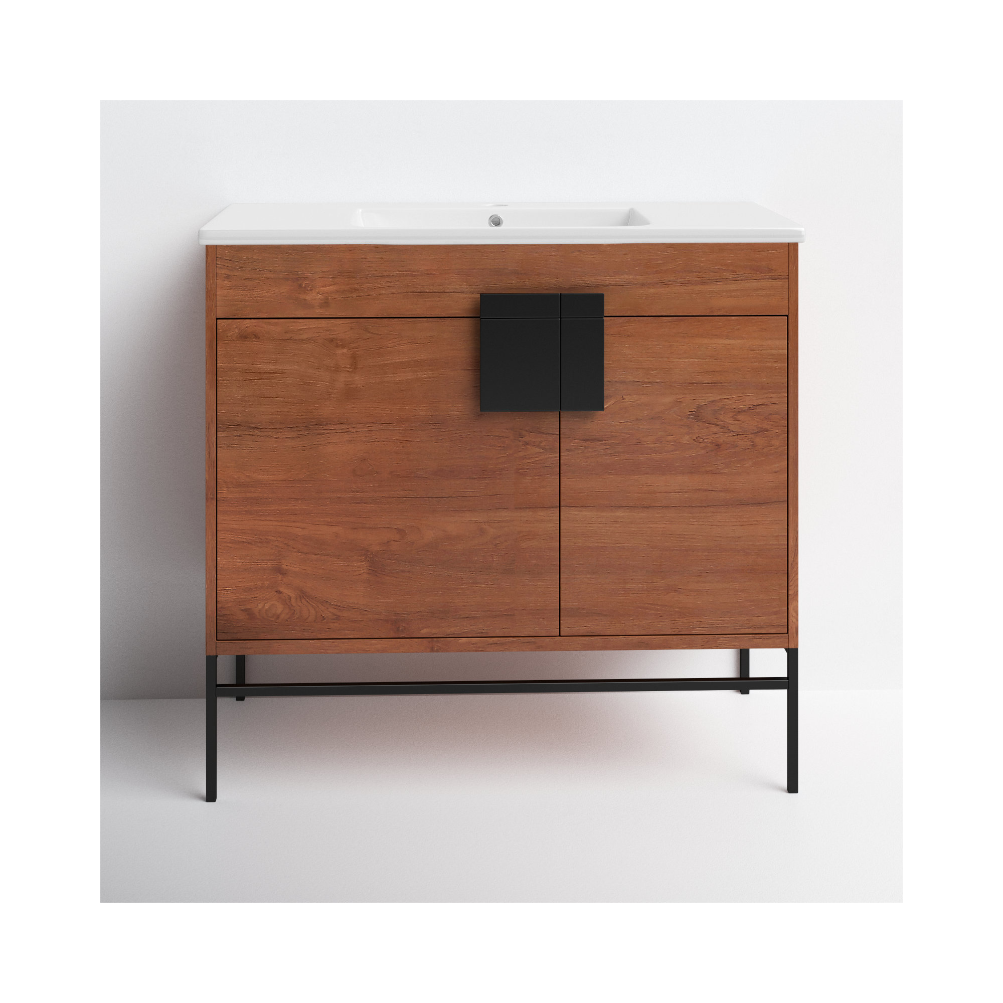 Maisie 36'' Single Bathroom Vanity, Black Matte, Walnut