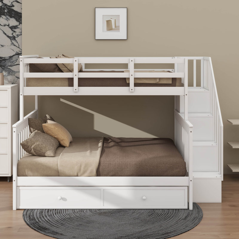 Fashionable Twin-Over-Full Bunk Bed With Trundle, White
