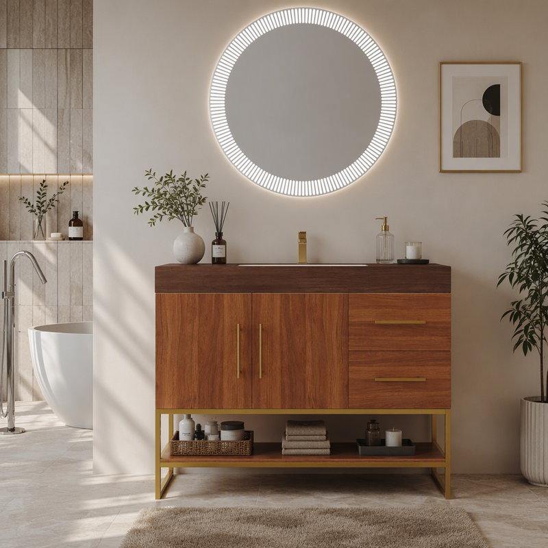 Freestanding Standard Free Standing Single Double Single Vanity Bathroom Vanity With Stone Top, Or, noyer, blanc