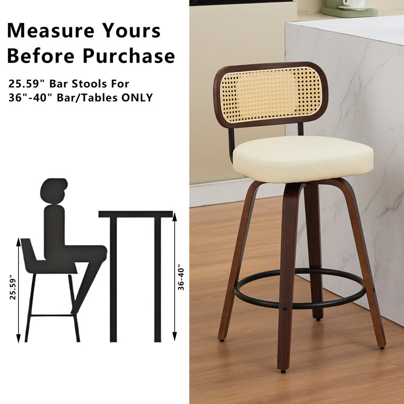 Modern Bar Stools Set Of 4, Adjustable 26 Inch Rattan Counter Height Stools With Cane Back，Swivel Counter Stools For Island/Kitchen/Counter/Bar