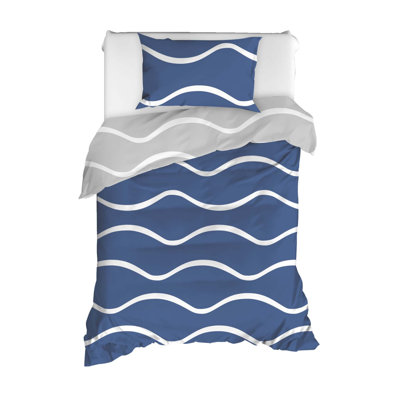 Ensemble de housse de couette 100% coton bleu / blanc