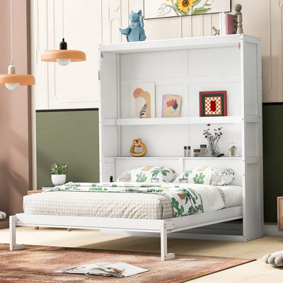 Versatile Queen Size Murphy Bed With Shelves, Foldable Wall Bed For Space - Saving In Multi - Use Rooms, Ideal For Small Living Areas