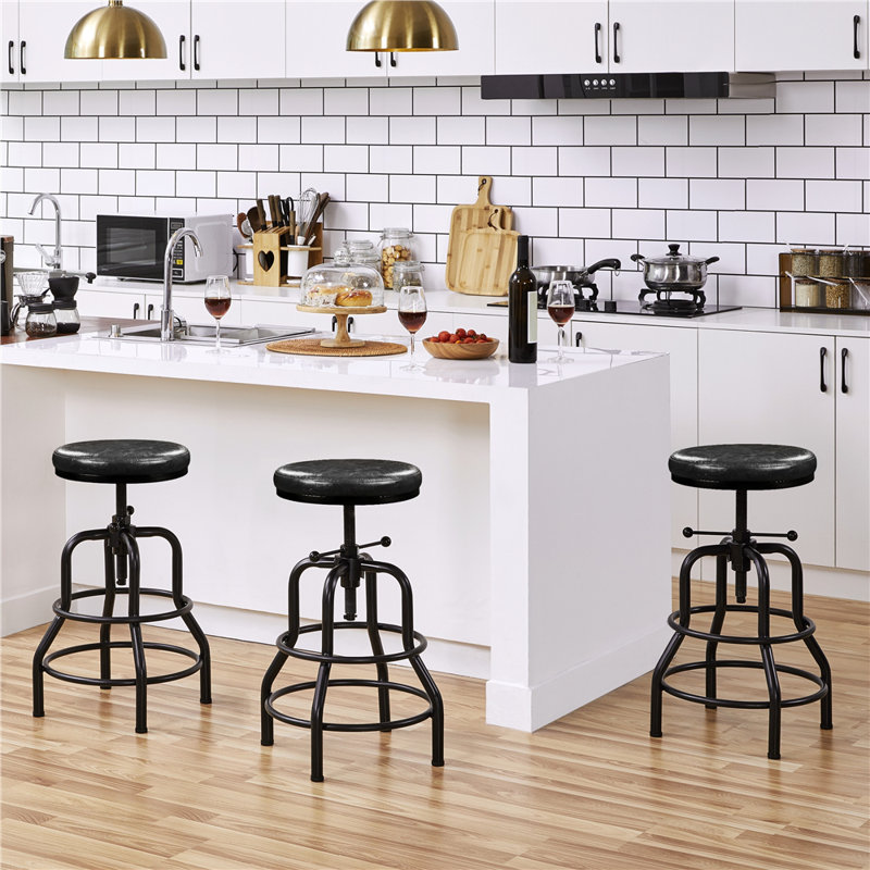 Upholstered Counter Stool with Metal Frame, Black