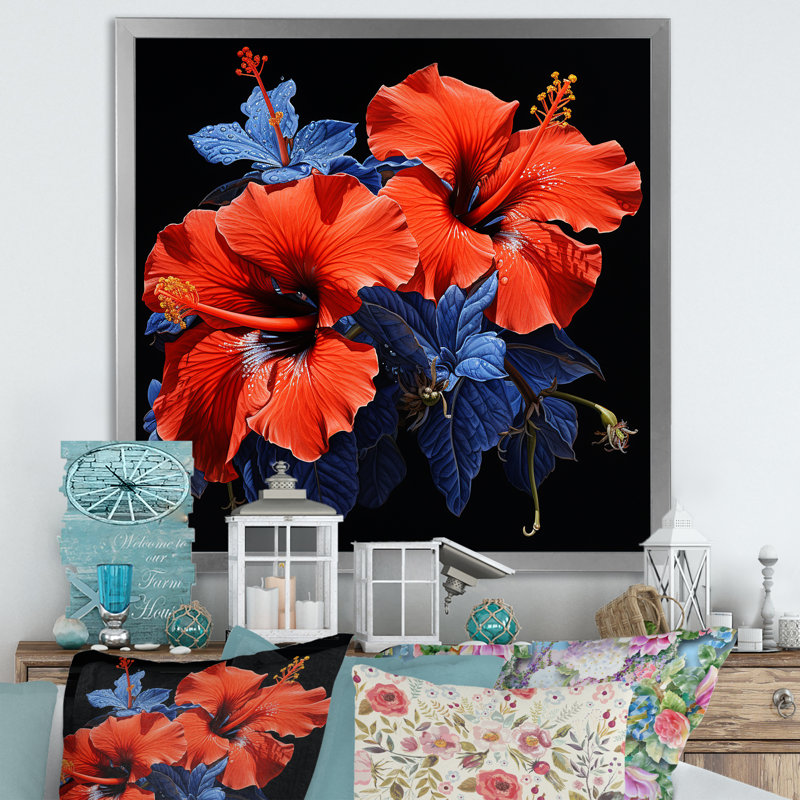 «Tropical Radiance Hibiscus I - Hibiscus», art mural, Cadre simple argenté, H 30 po x l 30 po x P 1,5 po