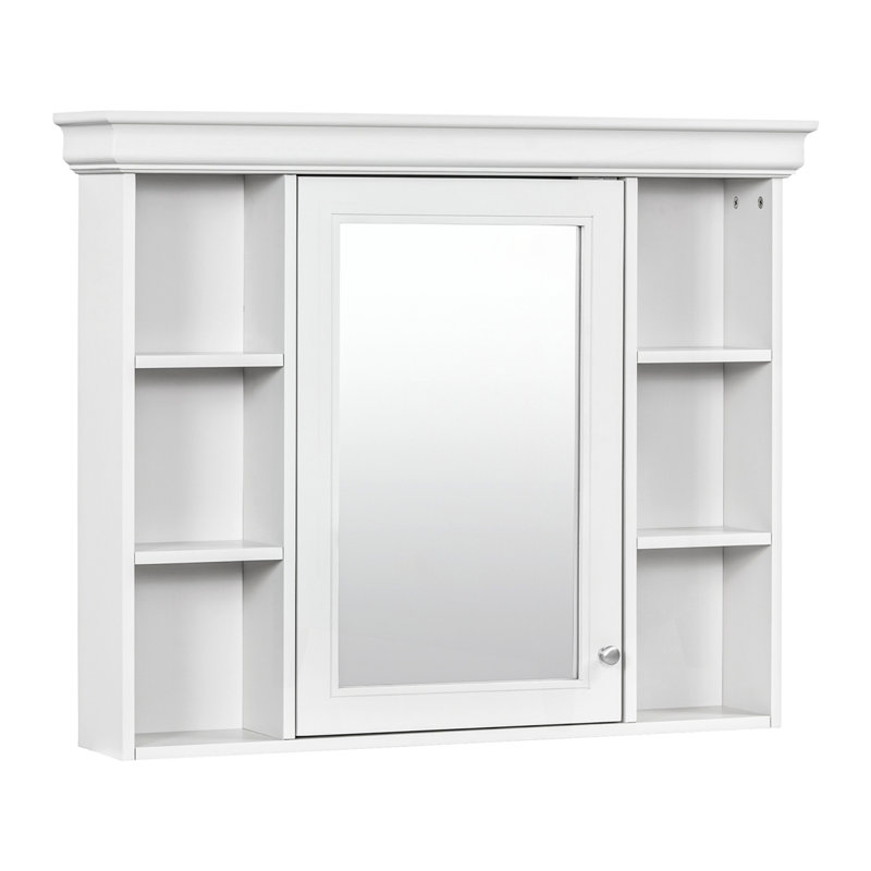 Armoire de rangement murale 35 po x 28 po avec porte miroir, Blanc