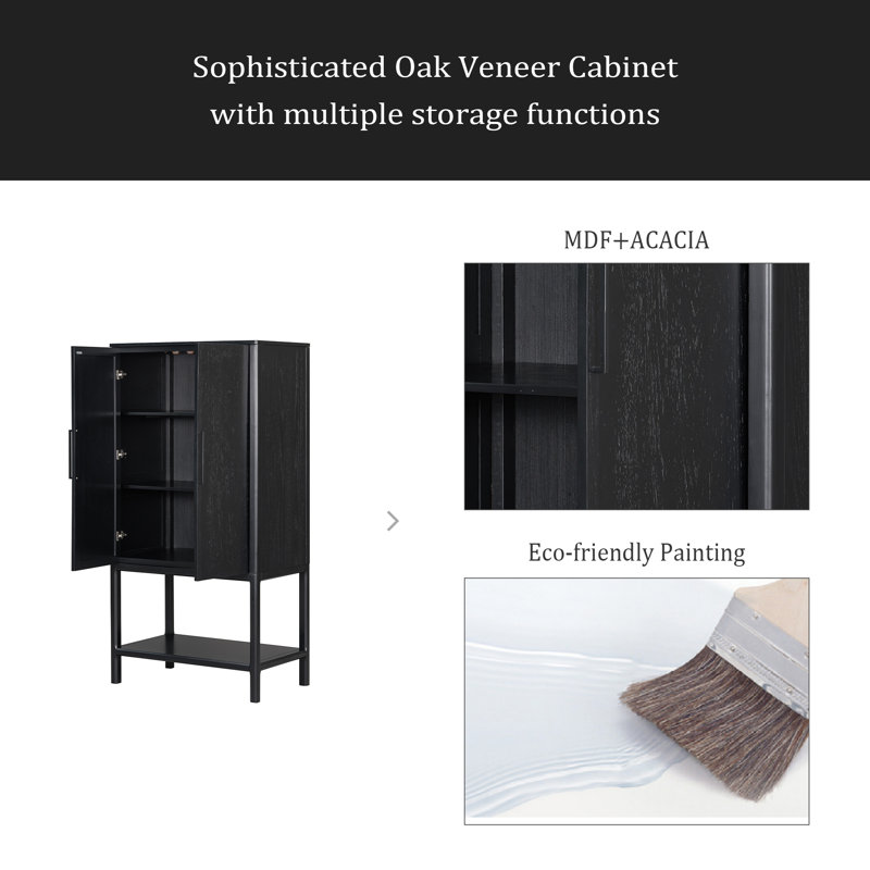 Sophisticated Oak Veneer Cabinet With Multiple Storage Functions,Suitable For Study,Entryway, Hallway, Living Room, Black