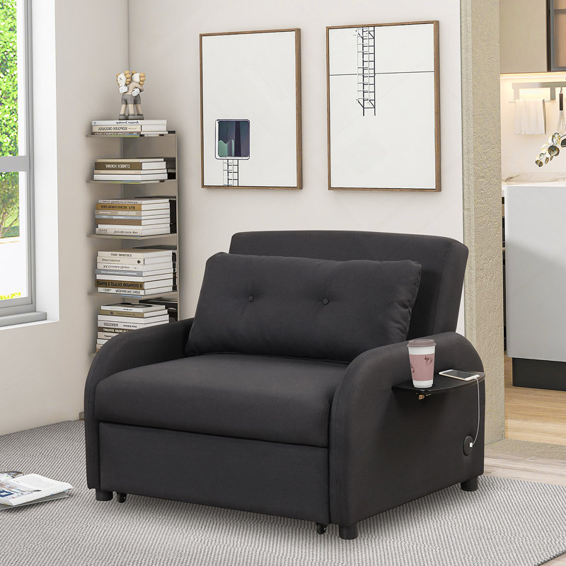 pull out sofa sleeper with 2 wing table side pocket and usb charge