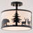 Jorene 13-In W Bronze Rustic Semi Flush Mount Ceiling Light White Linen Deer Tree