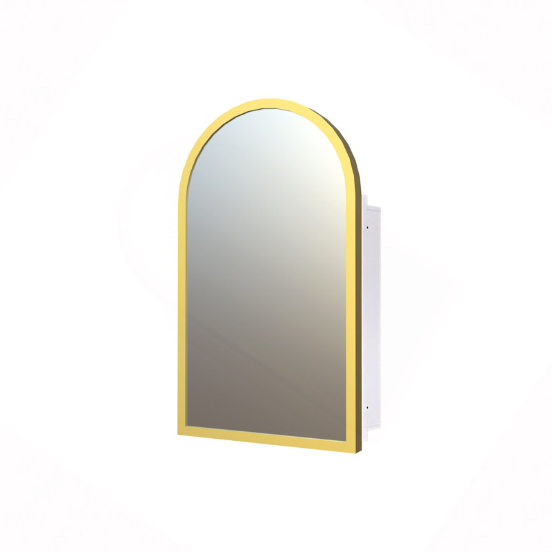 Armoire à pharmacie 16 po x 30 po à fixation murale ou encastrée en métal doré avec miroir
