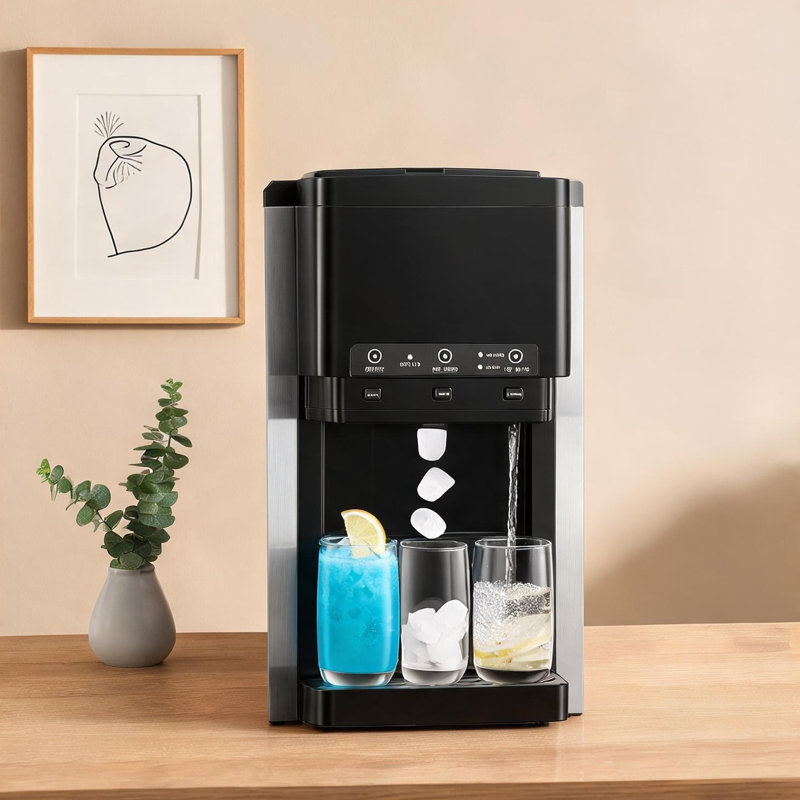 Machine à glaçons et distributeur d'eau 35-LBS / 24H 3-en-1 en acier inoxydable noir élégant