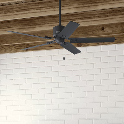 52" Windbound 5 - Blade Industrial Outdoor / Indoor Black Ceiling Fan with Pull Chain