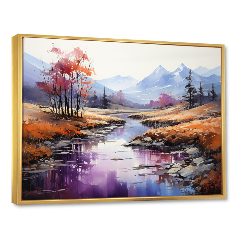 Impression sur toile «Al alcool Ink River Tranquility I», Cadre flottant doré, H 16 po x l 32 po