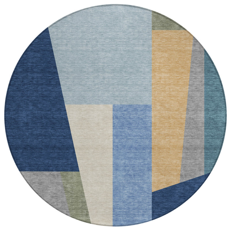 Machine Washable Indoor/Outdoor Chantille ACN2446 Geometric Rug, Navy, 8' Round