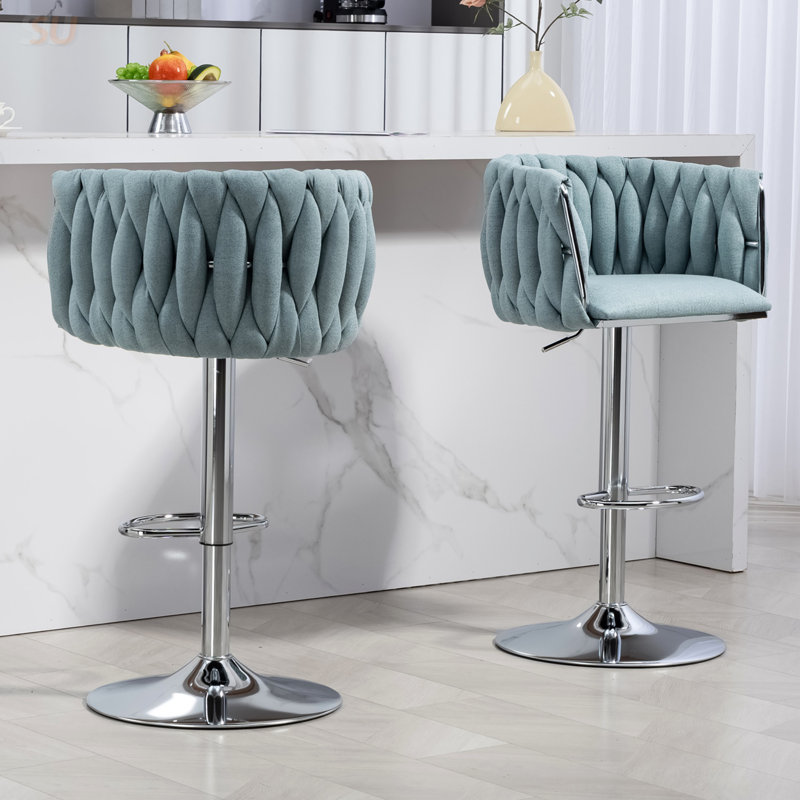 Ensemble de 2 tabourets pivotants à 360 °, hauteur réglable avec dossier tissé et repose-pieds, pour la cuisine, le café et le pub, tabouret de bar