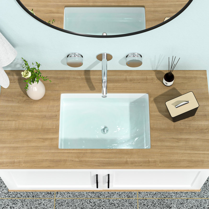 Arc Beautiful Ceramic Rectangular Undermount Bathroom Sink With Overflow - 19.5X14x6 Inch, White, Stain-, For Various Spaces Sleek White 19.5"X14", Stain , Office & Restaurant Bathrooms