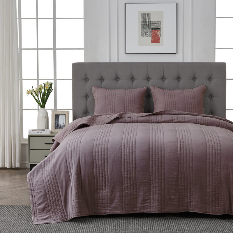 Kosovo Grimshaw 100% Cotton Quilt Set, Queen Quilt + 2 Standard Shams, Eggplant