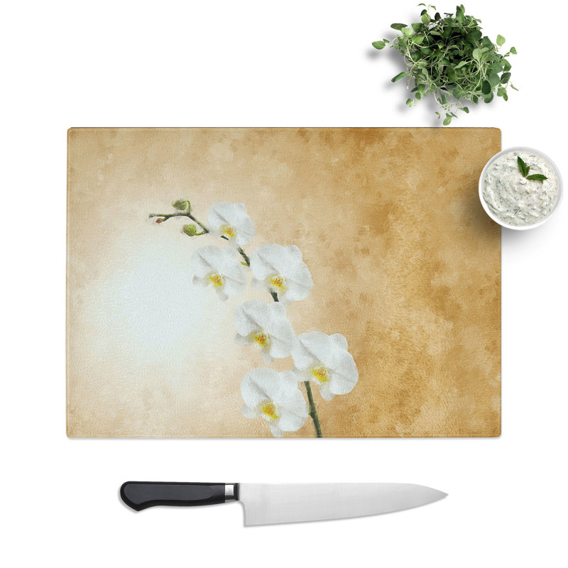 Tempered Glass Orchid Flowers Painting Chopping Board, 28.5 cm x 39 cm