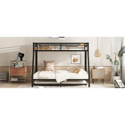 Lit simple superposé simple au-dessus d'un lit double avec couchette - revêtement, conception silencieuse, utilisation de l'espace, pieds renforcés, instructions claires, 38 lattes en métal, assemblage étape par étape