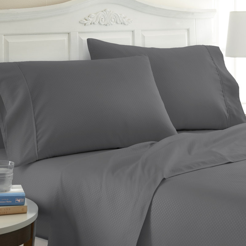 Becky Cameron Checkered Embossed Bed Sheet Set, Light Gray, Queen Sheet Set + 1 Fitted Sheet + 2 Pillowcases