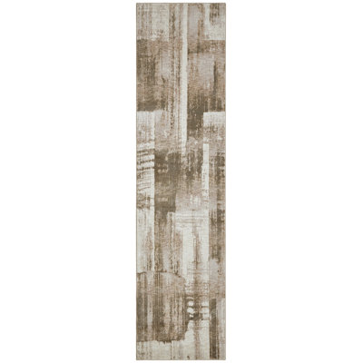 Wallburg Ivory Taupe Brushstroke Abstract Area Rug