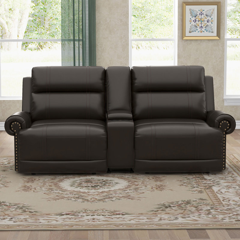 Gelula 79'' Leather Oversize Classic Nail Trimed Arm Power Reclining Loveseat With Cupholder Storage