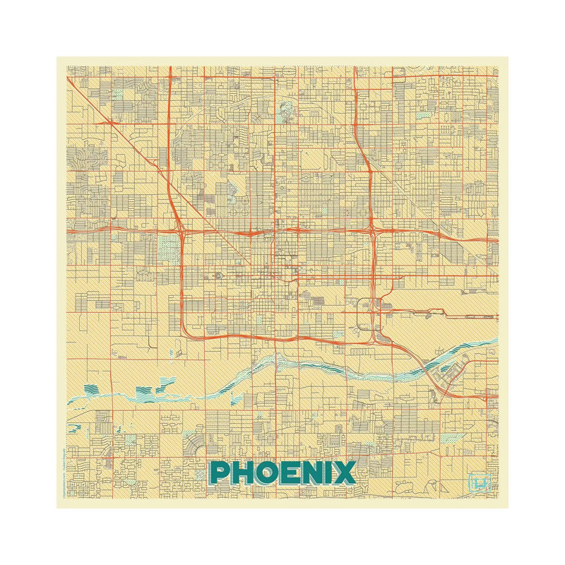 Phoenix Retro Urban Blueprint Map by Hubert Roguski - Wrapped Canvas Gallery-Wrapped Canvas Giclée, 30.48cm H x 30.48cm W