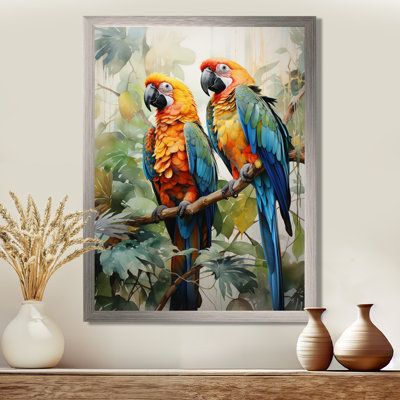 Two Parrots On Branch I - Parrot Framed Prints
