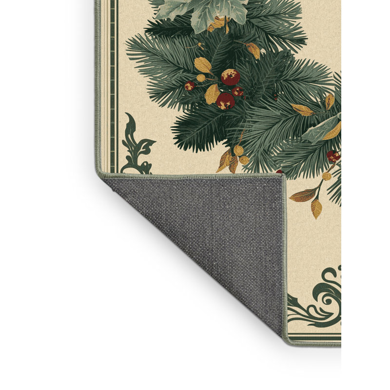 Soft Plush Feliz Christmas Modern & Contemporary Abstract Area Rug in Beige – SageGreen Binding, 8x10