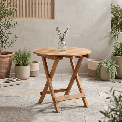 Adjustable Foldable Acacia Wood Outdoor Side Table, No Assembly Required Compact Portable End Table